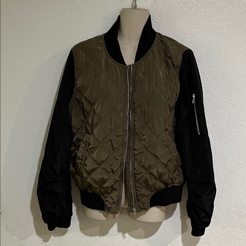 BE COOL Olive & Black Quilted Bomber Jacket